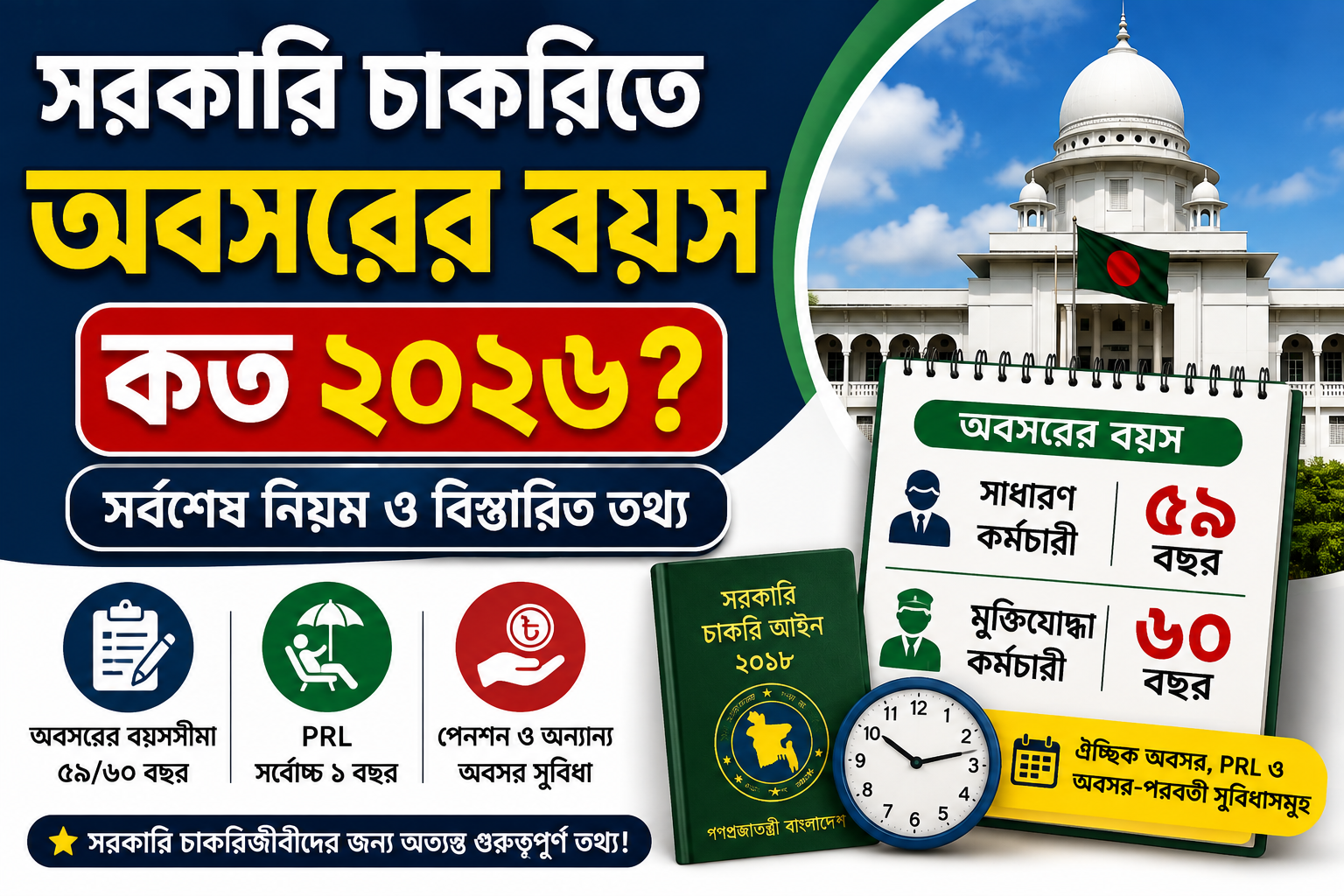 সরকারি চাকরিতে অবসরের বয়স কত ২০২৬ । অবসরের বয়সসীমা ও অবসর-পরবর্তী সুবিধা