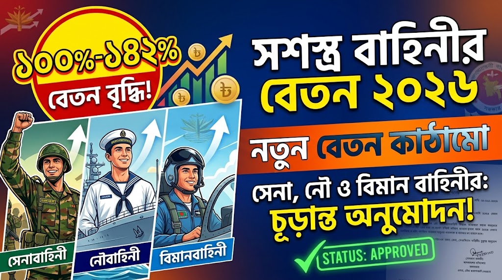 সশস্ত্র বাহিনীর বেতন ২০২৬ | সেনাবাহিনী, নৌবাহিনী ও বিমানবাহিনীর নতুন বেতন কাঠামো