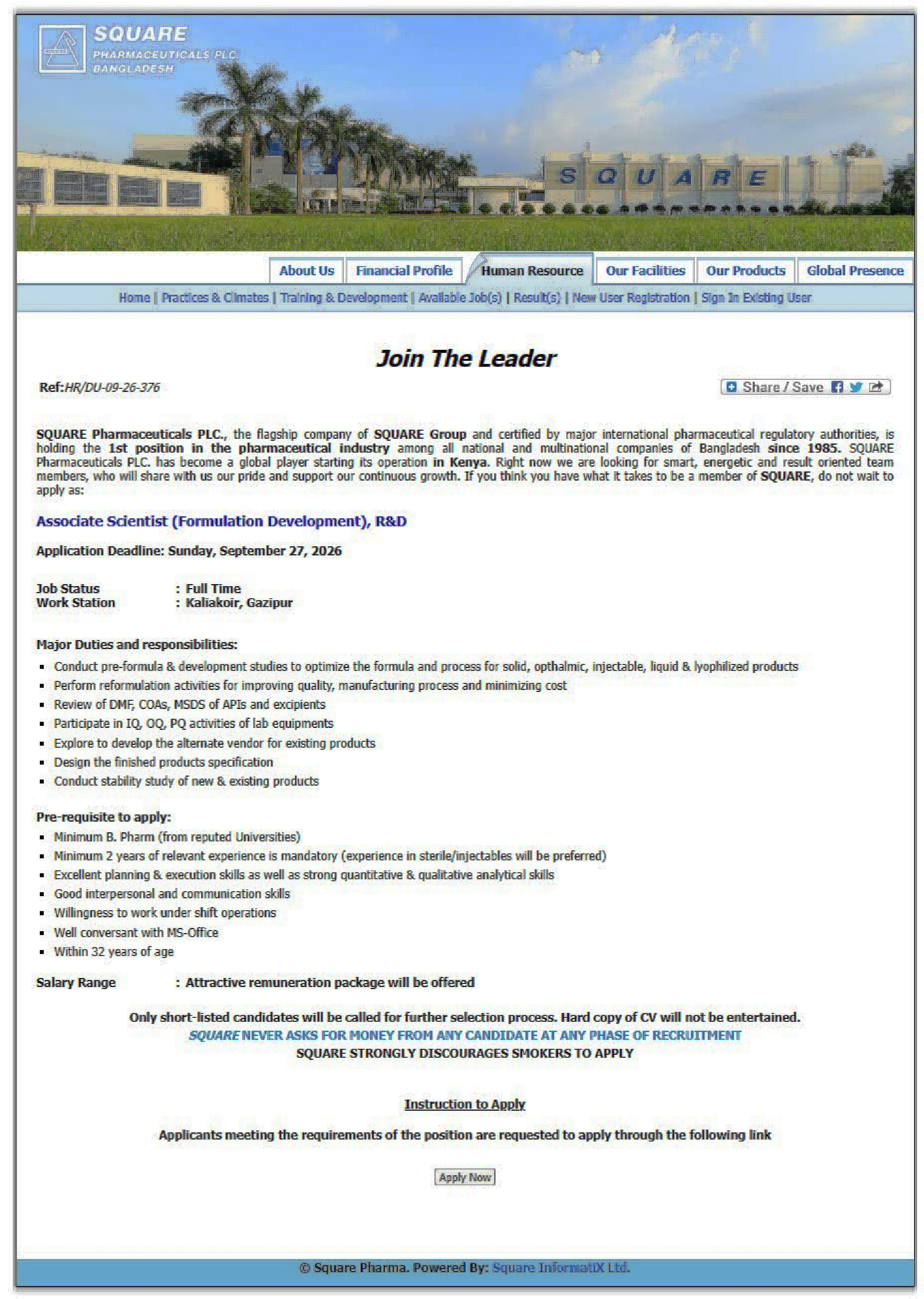 Square Pharmaceuticals PLC Job Circular 2026 সার্কুলারের ছবি (পৃষ্ঠা ২)
