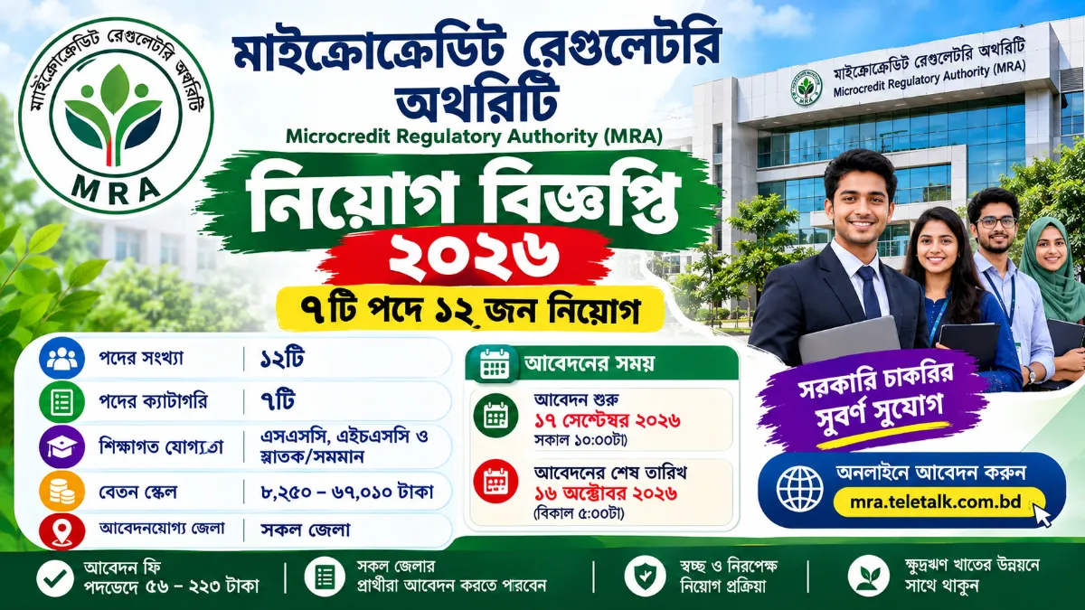 মাইক্রোক্রেডিট রেগুলেটরি অথরিটি নিয়োগ বিজ্ঞপ্তি ২০২৬ | MRA Job Circular 2026