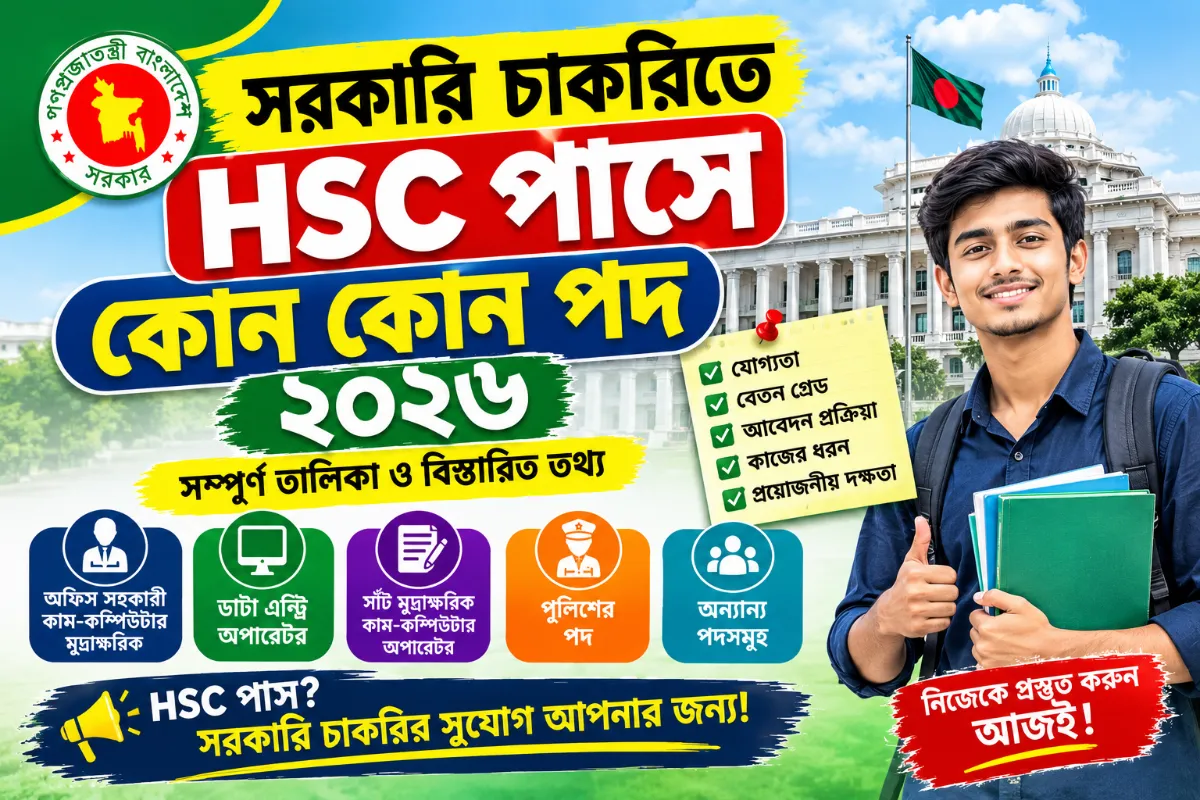 সরকারি চাকরিতে HSC পাসে কোন কোন পদ ২০২৬ | এইচএসসি পাসে সরকারি চাকরির তালিকা