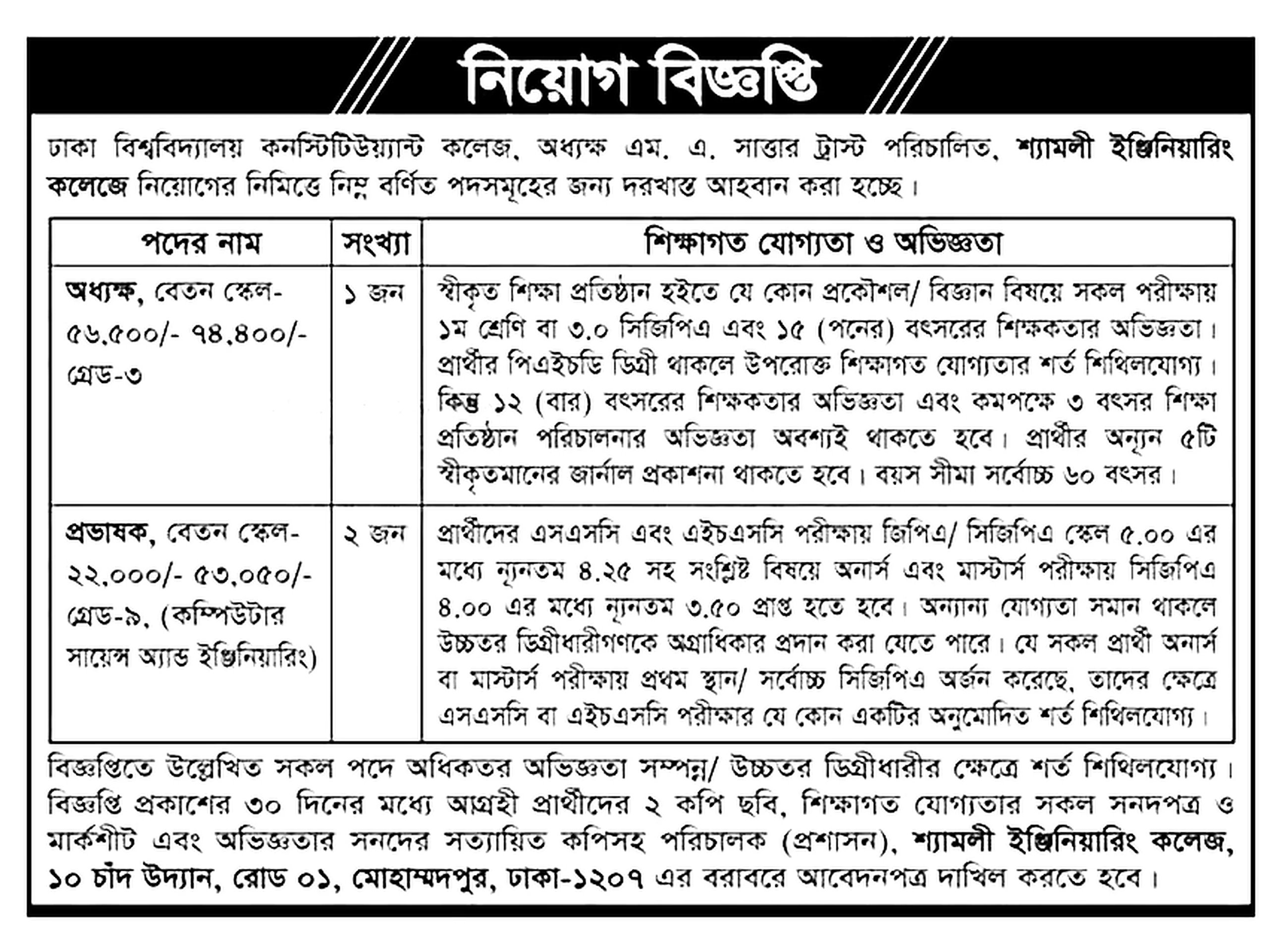 ঢাকা বিশ্ববিদ্যালয় নিয়োগ বিজ্ঞপ্তি ২০২৬ সার্কুলারের ছবি (পৃষ্ঠা ১৬)
