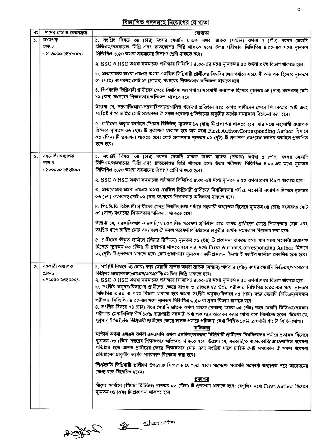 গাজীপুর কৃষি বিশ্ববিদ্যালয় নিয়োগ বিজ্ঞপ্তি ২০২৬ সার্কুলারের ছবি (পৃষ্ঠা ৩)