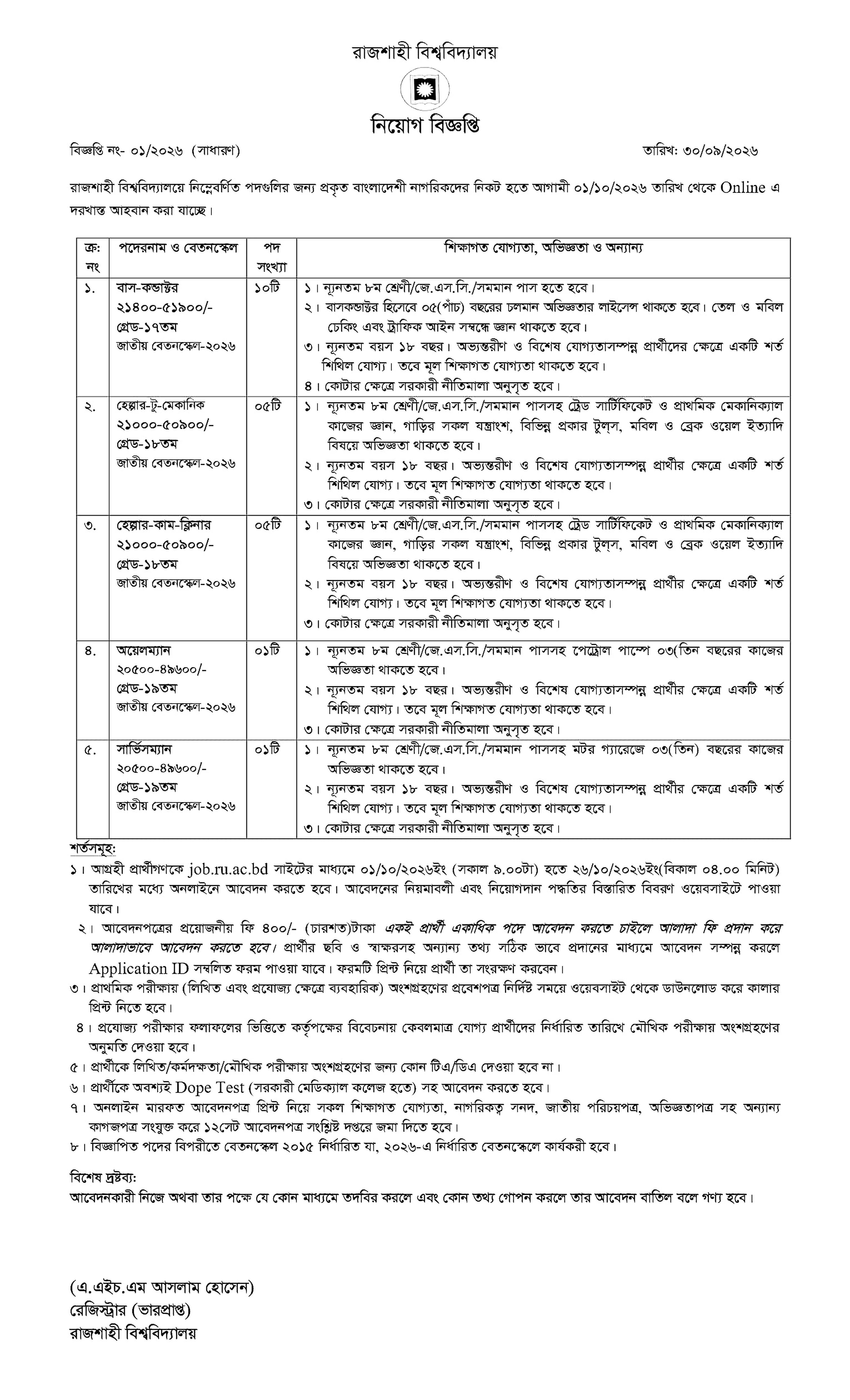 রাজশাহী বিশ্ববিদ্যালয় নিয়োগ বিজ্ঞপ্তি ২০২৬ সার্কুলারের ছবি